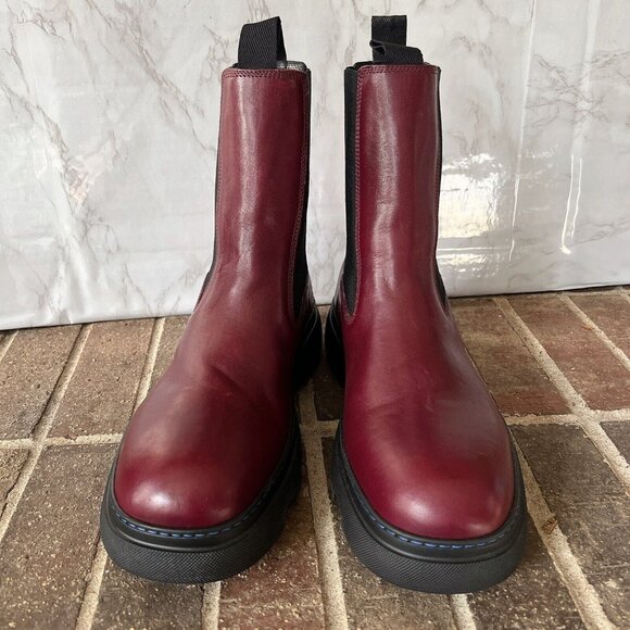 $1290 BURBERRY Gabriel Creeper Pull On Chelsea Boots Plum Leather Men EU 42 US 9 - Picture 4 of 10